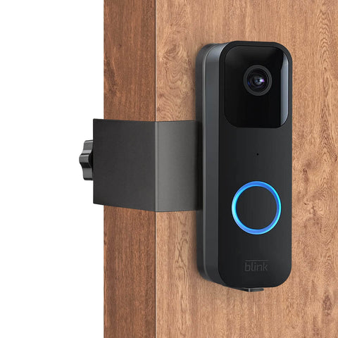 Anti Theft Adhesive Doorbell Mount Bracket For Video Doorbell No Drilling, shown installed on inward door, black design