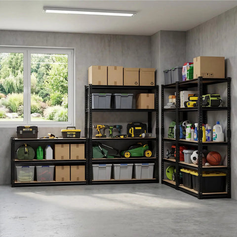 Heavy Duty 5 Tier Adjustable Garage Shelving Rack With Steel Construction And MDF Boards 2400 Lbs Capacity Ultra Sturdy Garage Storage Shelf System For Tools Parts And More in garage