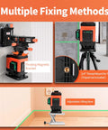 360 Degree Floor Laser Level Self Leveling 3D Laser Tool For Construction Pros with various fixing methods shown
