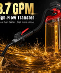 Tough As Nails Cordless Gas Can Pump Delivers 3.7 Gpm Flow Without A Single Sweat shows quick fuel transfer with hose and container.