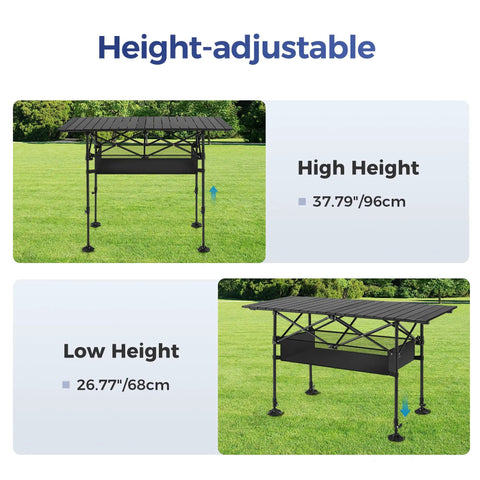 Height-adjustable Portable Adjustable Aluminum Camping Table With Built In Storage For Grill BBQ Travel Picnic Beach And Backyard Use