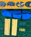 Dog Agility Training Set With Six Weave Poles And Adjustable Jump Bar Outdoor Obstacle Course Weather Resistant And Bright Yellow Poles For Fast Runs Obedience Coordination And Kickass Training Sessions components on grass