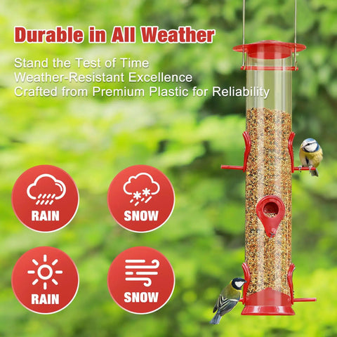 2 Pack Outdoor Bird Feeders With 6 Feeding Ports Heavy Duty Tube Clear Weatherproof And Water Resistant shown with birds