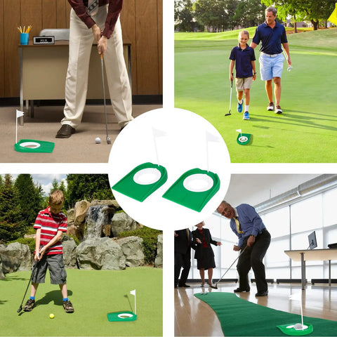 Two Pack Golf Putting Cup With Flag For Indoor Outdoor Practice used by adults and kids on lawns and offices, durable cups