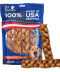 Braided Beefhide Dog Chews With Peanut Butter Flavor 7 Inch Long USA Made Rawhide Chews For Medium Dogs Durable Chews Pack Of 6