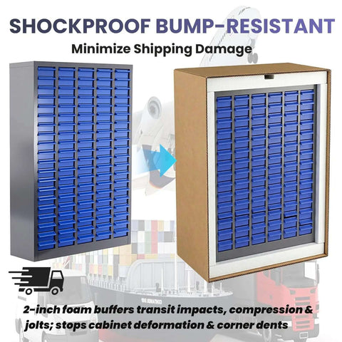 Heavy Duty 100 Drawer Nut And Bolt Organizer With Labels And Adjustable Dividers ABS Drawers And Alloy Steel Frame For Workshop Garage Freestanding Parts Cabinet With 920 Pound Load Capacity in shockproof packaging
