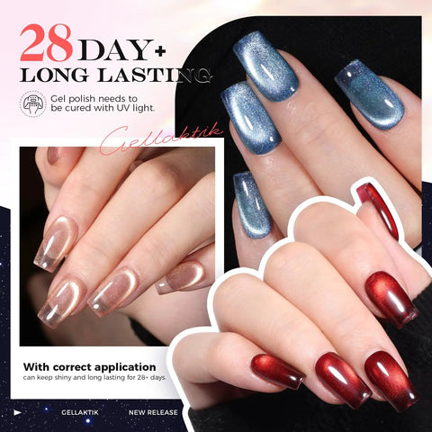 Shimmery nails using Nine Color Cat Eye Gel Polish Set With Magnetic Nail Kit Dope Holographic Shimmer Gel Strong Magnet And Brush