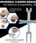 Heavy Hitter Tub Drain Wrench With Sliding Handle For Universal Cross Bars And Dead Simple Sink Pop Up Plug Removal Effortless Bathroom Plumbing Fix Kit, 4-sided zinc plated steel tool.