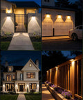 Slick Solar Fence Lights 8 Pack Weatherproof Outdoor Lamp illuminating a pathway and home gardens at night.