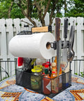 Grill Caddy For Outdoor Grill And BBQ Magnetic Tool Holder With Paper Towel Arm Condiment And Utensil Storage Organizer