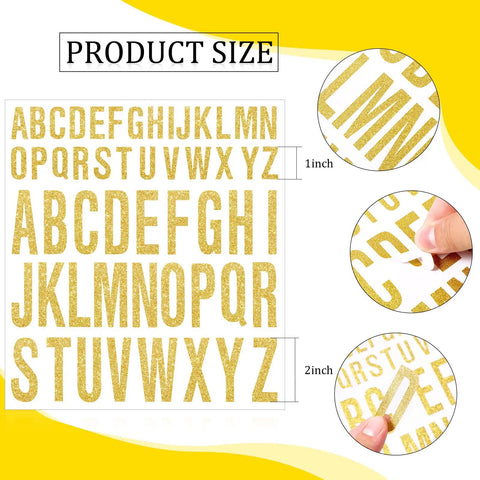8 Sheet Glitter Letter Stickers Set With Gold Vinyl Alphabet Self Adhesive Letters For Posters, Bulletin Boards, Mailboxes