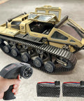 RC Military Tank With Bright LED Lights 2 4G Remote Control 1 16 Scale All Terrain Vehicle Dual Motor Drive Door Open Yellow Full Proportional Tank With Two Batteries on display