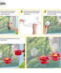 Window Hummingbird Feeder With Strong Suction Cup For Outdoors Bee Proof Feeding Ports And Stainless Steel Base 3Oz Capacity Mini Hummingbird Feeder Ideal For Kitchen Sill Or Patio View 2025 Update, showing installation steps on a window.