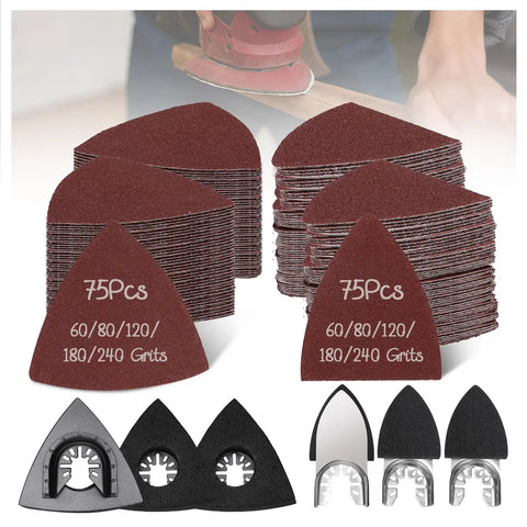 156Pcs Oscillating Multi Tool Sanding Pads Kit with Triangle and Finger Pads, 5 Grits, for Wood Metal Plaster Finishing