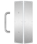 Stainless Steel Satin Finish Door Push Pull Handles Set For Interior Doors, 304 Grade, shown in front view with all components visible