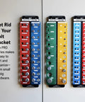 Wall-mounted Identibolt Pro Thread Checker for quick nut and bolt identification, showing 28 sizes in imperial and metric.