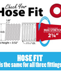 Kickass Universal Silicone Dust Collection Hose Fittings 3 Pack Adaptive Stretch Fit Vacuum Connector specifications and hose size guide.