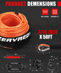 Beefy Heavy Duty 50Ft 3/16 Inch Synthetic Winch Rope Kit with Forged Hook Rubber Stopper and Fairlead 8500Lbs Tensile Strength