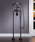 Slick Freestanding Clawfoot Tub Bundle Featuring Top Shelf Oil Rubbed Bronze Faucet And Drain Assembly All In One Premium Bathroom Soaking Package For Effortless Setup, oil rubbed bronze faucet with handheld shower.