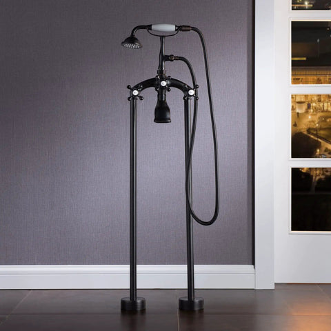 Slick Freestanding Clawfoot Tub Bundle Featuring Top Shelf Oil Rubbed Bronze Faucet And Drain Assembly All In One Premium Bathroom Soaking Package For Effortless Setup, oil rubbed bronze faucet with handheld shower.