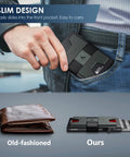 Ultra Slim Card Holder For Men With Pop Up Wallet RFID Blocking Minimalist Wallet in front pocket, dark green and black.
