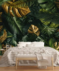 Island Vibe Tropical Jungle Banana Leaf Wall Mural for Living Room Not Peel and Stick 7 Panel Wallpaper with Green Foliage