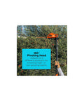 180-degree pivoting head of 20V Max Cordless Pole Hedge Trimmer With 18-Inch Dual-Action Blade shown trimming a bush