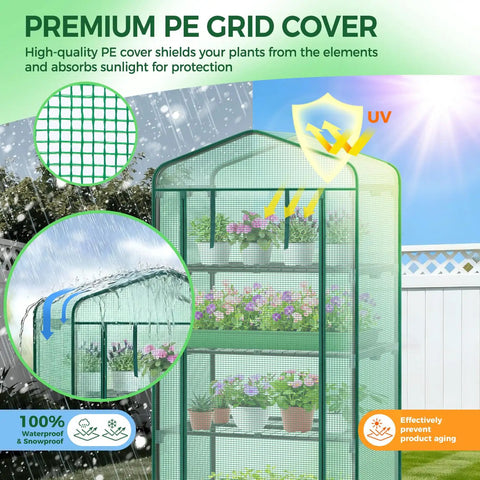 Compact Portable Greenhouse On Wheels For Indoor And Outdoor Use With 4 Tier Rack And Durable PE Cover Easy To Move Smooth Locking Wheels Weather Resistant Ideal For Seedlings Plants And Quick Sunlight Shifts