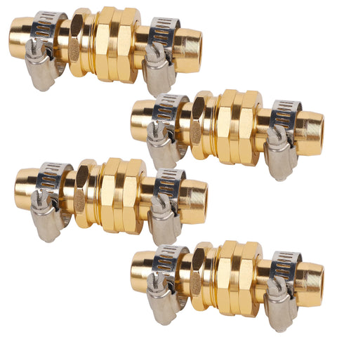 Four Pack Aluminum Garden Hose Repair Connectors Set With Clamps Five Eighth Inch Barb To Three Quarter Inch GHT Thread