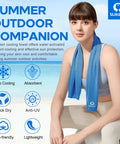 Woman using Instant Cooling Towels 4 Pack 40 By 12 Inches Hyper Evaporative Ice Towel Neck Wraps Soft Breathable Microfiber For Yoga Running