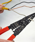 Hands using 8 Inch Heavy Duty Wire Stripper Cutter Pliers With Dipped Cushioned Grips Workhorse All In One Tool