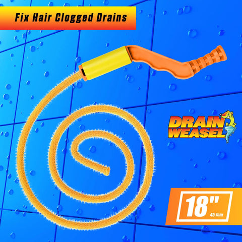 18 Inch Flexible Drain Snake Hair Clog Remover Tool Kit For Sink Shower Bathtub, coiled orange wand with handle