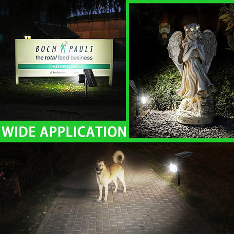 4 Pack Solar Spotlight Lights Outdoor Waterproof Landscape Lighting for Garden Path Yard Trees Flagpole, illuminating a statue.