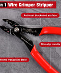 Heavy Duty 4 In 1 Electrician Pliers With Built In Wire Stripper Crimper And Cutter 7 Inch with anti-rust surface and red non-slip handle.