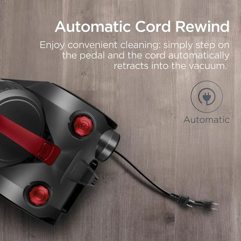 Legit Bagless Canister Vacuum Cleaner With Lightweight Body And Smooth Grip Handle For No Sweat Daily Cleaning Featuring Instant Airflow Controls. Top view showing automatic cord rewind feature.