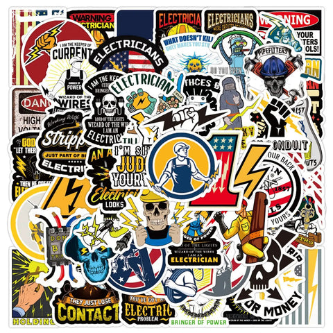 Dope Electrician Stickers Pack For Hard Hats And Everyday Gear 50 Waterproof Vinyl Decals in assorted electrician designs