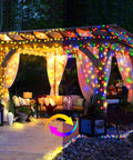 Mega 328Ft Outdoor LED Christmas String Lights With 720 LEDs dual color warm white to multicolor on patio pergola in garden