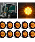 Amber 2 Inch Round Sealed LED Clearance Marker Light Kit With 9 Bright LEDs DOT Approved Reflective Trailer Side Marker Lamps
