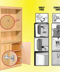 Milescraft 1316 CabinetMate shelf-pin drilling jig installed in a wooden cabinet with shelf holes