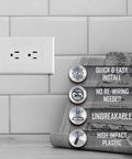 Masque Revive White Polycarbonate 1 Gang Wall Plate Cover For Electrical Outlets on tiled wall with feature icons
