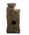 Outdoor Water Fountain With Led Lights, Cascading Bowls And Stacked Stone Look, Freestanding Floor Fountain For Patio, Garden, Balcony