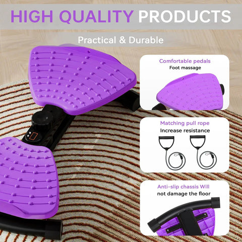 Purple 440 Lbs Weight Capacity Waist Twister Machine with LED display, showing textured foot pedals and pull ropes for resistance.