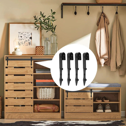 4 Piece Sliding Barn Door Hardware Kit With I Shape Track Hangers In Black For A Dope Home Upgrade Durable Iron Construction Easy Install Wear Resistant And Smooth Operation