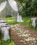 6 Ft Roll Out Garden Pathway Straight Non Slip Wooden Walkway With Rounded Edges Instant Outdoor Decoration in wedding setting
