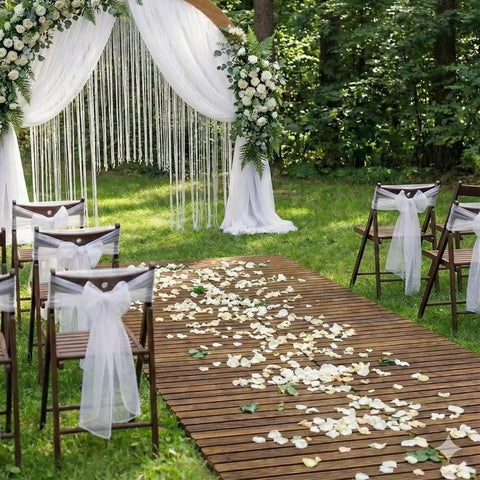 6 Ft Roll Out Garden Pathway Straight Non Slip Wooden Walkway With Rounded Edges Instant Outdoor Decoration in wedding setting