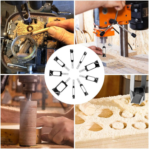 Top Tier Half Inch Shank Carbon Steel Wood Dowel Plug Cutter Kicks Out Perfect Pocket Hole Plugs in use on various woodworking projects.