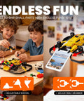 Kids playing with Mini Indoor Micro Drone For Kids With Cool LED Lights And 3 Speed Modes, Perfect Starter RC Quad Copter holding cards
