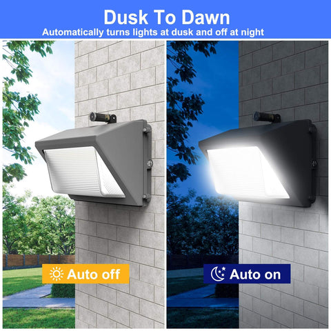 120-277VAC Photocell Sensor System For Dusk To Dawn, auto light switch on wall, showing day off and night on feature