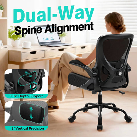Ergonomic Breathable Mesh Desk Chair With Adjustable Lumbar Support And Flip Up Armrests in office setting