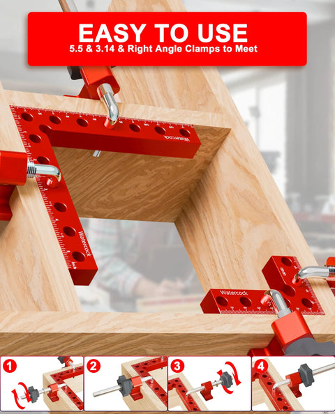 Eight Piece Aluminum Corner Clamps Set For Fine Woodworking Projects Precision Cnc Machined 90 Degree Square Jig Tools For Cabinets Drawers Slick Carry Case Included Badass Grip Accuracy Top Shelf Gear in use on wood corners.